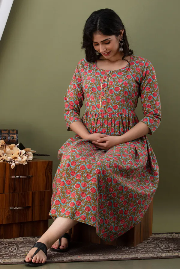 Cotton_Sky_Pink_Floral_Print_Maternity_Kurti