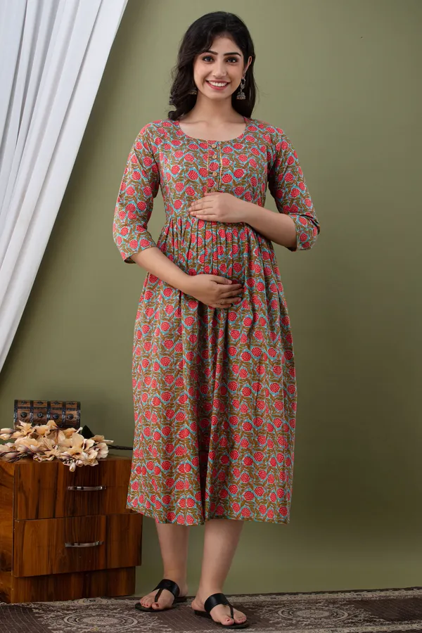Cotton_Sky_Pink_Floral_Print_Maternity_Kurti