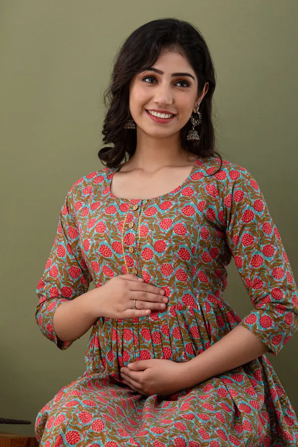 Cotton_Sky_Pink_Floral_Print_Maternity_Kurti