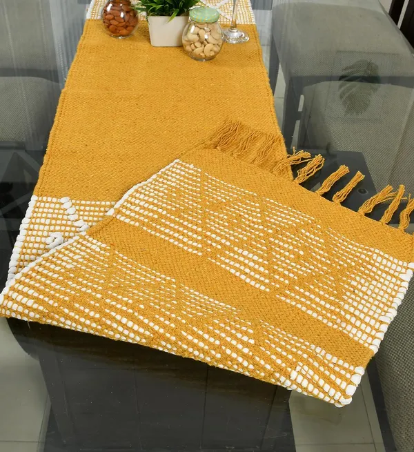 Yellow_White_Cotton_4_To_6_Seater_Table_Runner_14_X_72_Inch_Pack_Of_1_And_Yellow_Cotton_4_To_6_Seater_Table_Runner_14_X_72_Inch_Pack_Of_1_Combo_Pack_Of_2