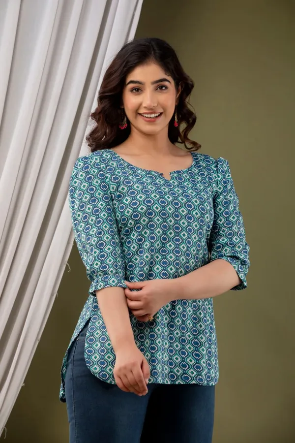 Blue_Cotton_Printed_Top