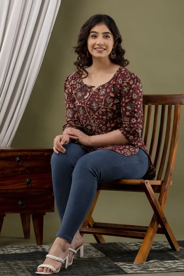 Brown_Cotton_Printed_Top
