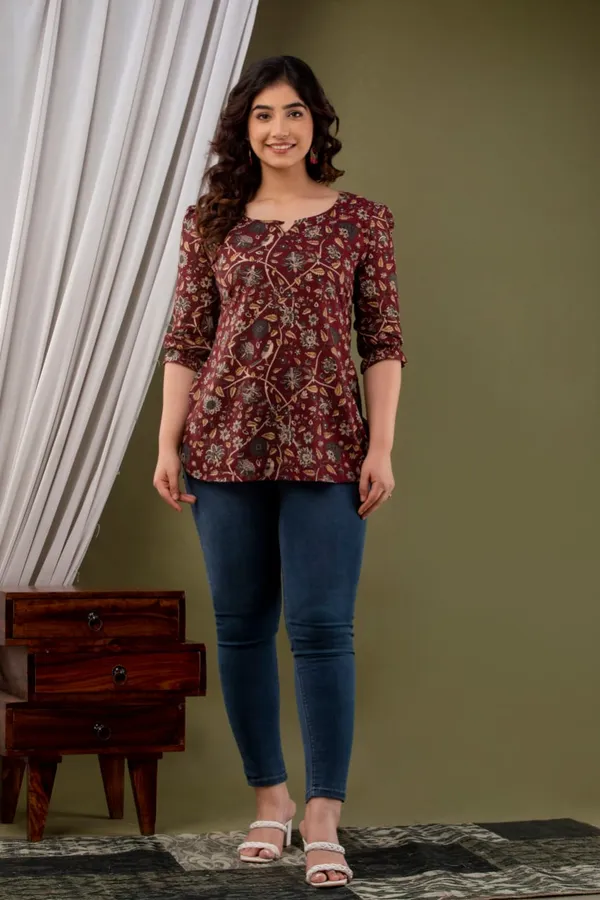Brown_Cotton_Printed_Top