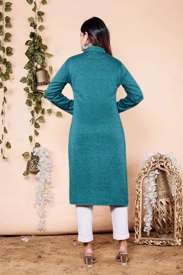 Cozy_Woollen_Collared_Kurti_with_Pockets:_Perfect_Office_Attire_for_Chilly_Days