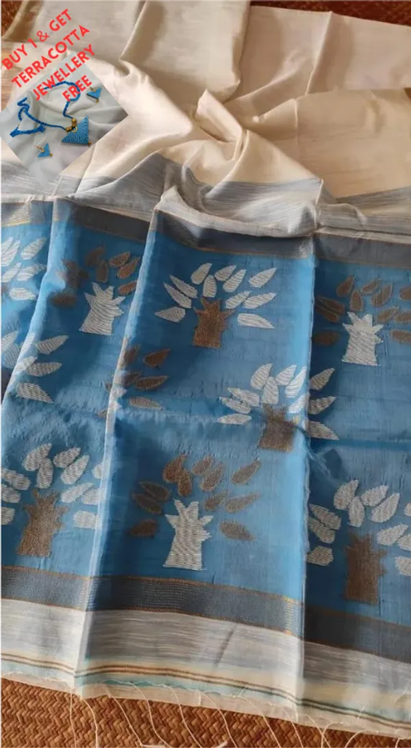 Bluish_Grey_Tree_Handloom_Zari_Work_Cotton_Silk_Saree