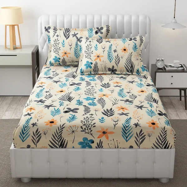 Cream_Jungle_Print_Mix_N_Match_Bedsheet_for_Double_Bed_90_x_90_Inch