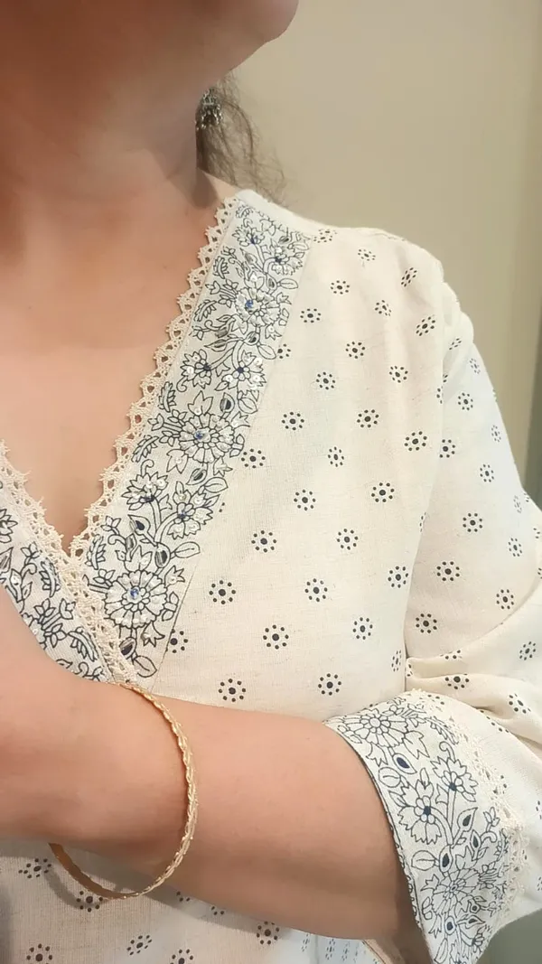 Cream_Khadi_Cotton_Kurta_Pant_Set_For_Women