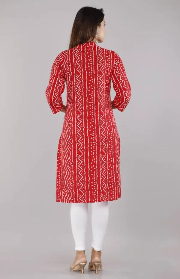 Red_Rayon_Bhandej_Print_Regular_Wear_Kurti_Set