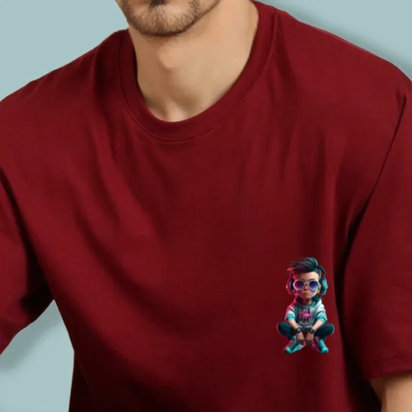 Maroon_Oversized_Printed_Half_Sleeve_Cotton_T-Shirt_For_Men