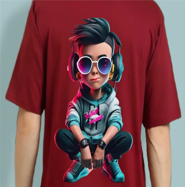 Maroon_Oversized_Printed_Half_Sleeve_Cotton_T-Shirt_For_Men