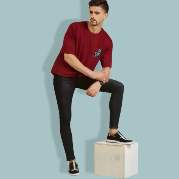 Maroon_Oversized_Printed_Half_Sleeve_Cotton_T-Shirt_For_Men