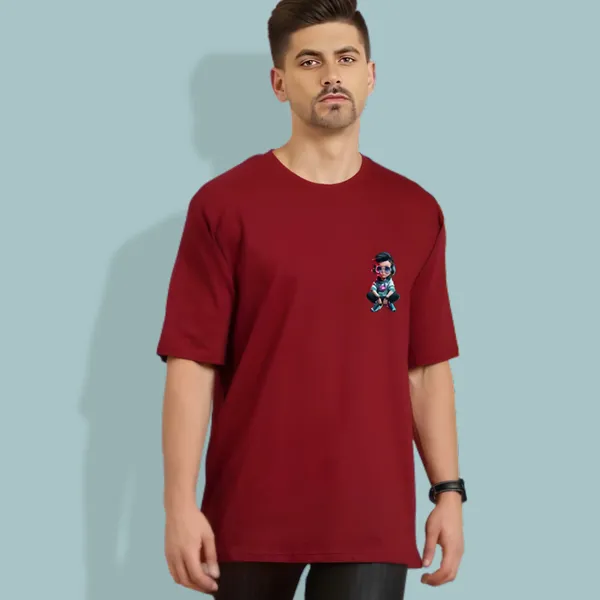 Maroon_Oversized_Printed_Half_Sleeve_Cotton_T-Shirt_For_Men