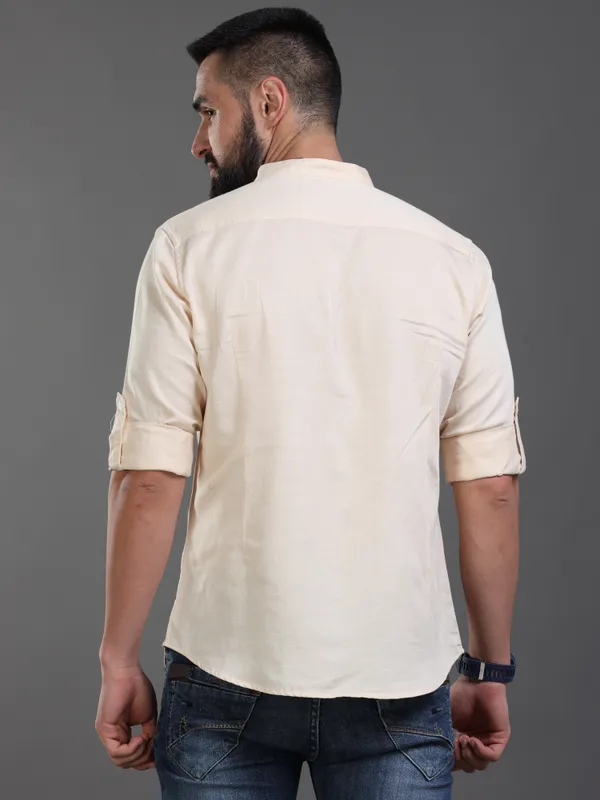 Cream_ColorPremium_Mens_Slub_Cotton_Plain_Shirt