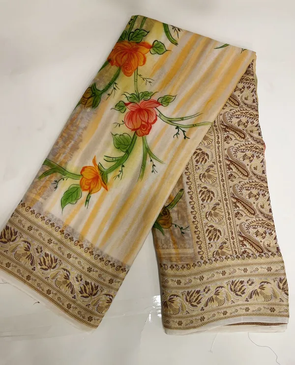 Humairah_Presents_Pure_Handloom_Beige_Chiffon_Floral_Digital_Print_Jaal_with_Paisley_Copper_Zari_Anchal_and_Border_with_Beige_Blouse