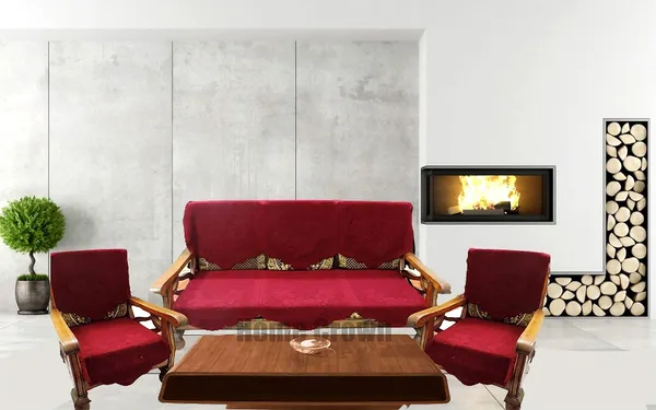 Floral_Embossed_Texture_Cotton_Sofa_Cover_with_Chair_Cover_Set_for_5_Seater_-_Red_Color