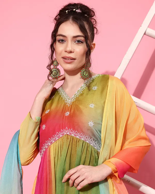 Multi_Coloured_Organza_Tie_&_Dye_Printed_Cording_Sequence_A_Line_Gown_With_Dupatta
