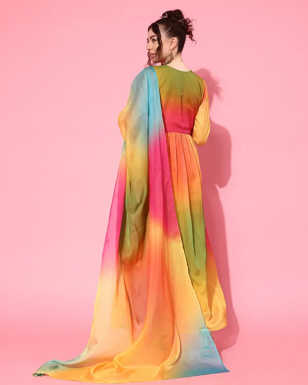 Multi_Coloured_Organza_Tie_&_Dye_Printed_Cording_Sequence_A_Line_Gown_With_Dupatta