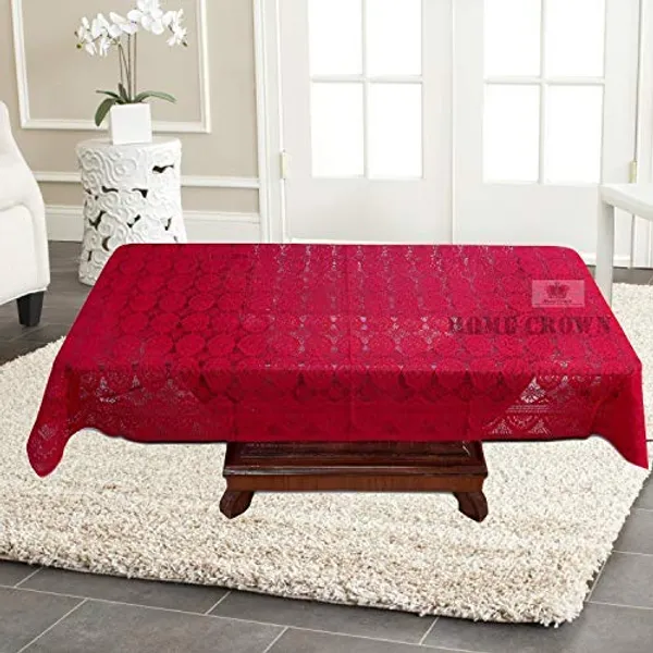 4_Seater_Dust_Proof_Polyester_Net_Fabric_Linen_Decor_Table_Cover_(60_x_40_Inches,_Maroon)