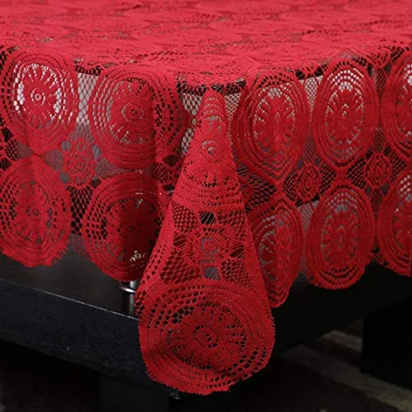 4_Seater_Dust_Proof_Polyester_Net_Fabric_Linen_Decor_Table_Cover_(60_x_40_Inches,_Maroon)
