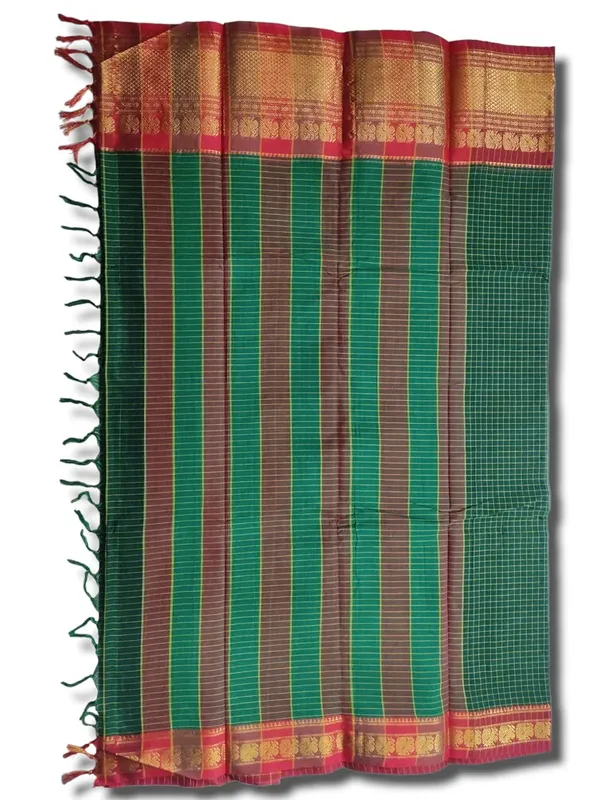 Narayanpet_Check_Cotton_Saree_With_Running_Blouse_Piece_For_Women