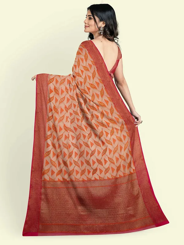 Peach_Cotton_Blend_Banarasi_Sarees_For_Women