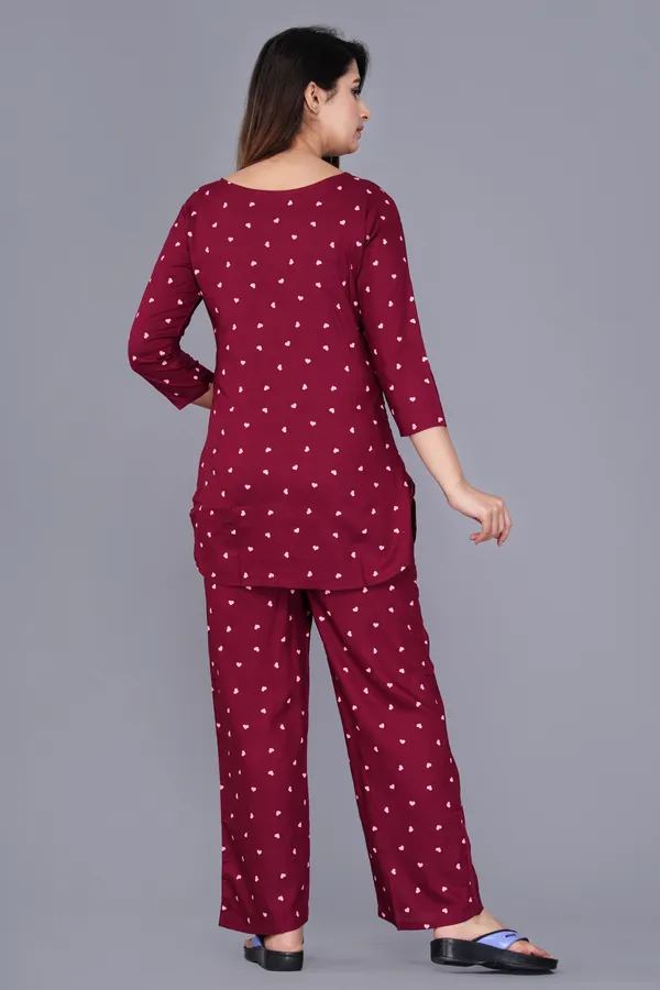 Polka_Dot_Printed_Rayon_Maroon_Night_Suit