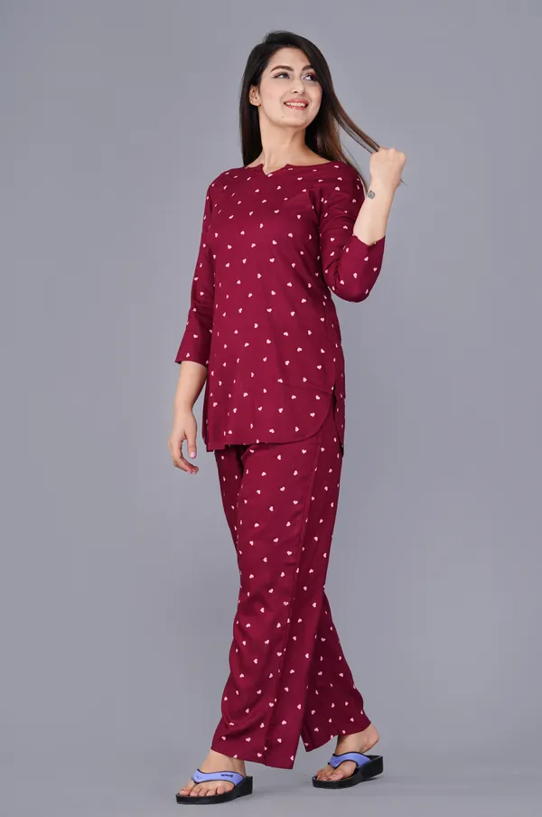 Polka_Dot_Printed_Rayon_Maroon_Night_Suit