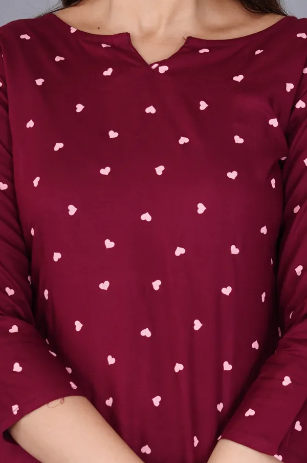Polka_Dot_Printed_Rayon_Maroon_Night_Suit