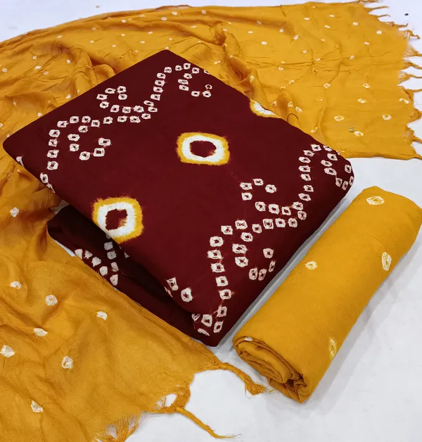 Divya_Pure_Rayon_Unstitched_Hand_Bandhej_Bandhani_Dress_Material_|_4.25_Meter_Top_&_Bottom_With_2_Meter_Dupatta