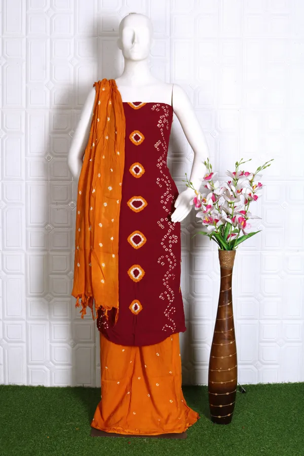 Divya_Pure_Rayon_Unstitched_Hand_Bandhej_Bandhani_Dress_Material_|_4.25_Meter_Top_&_Bottom_With_2_Meter_Dupatta