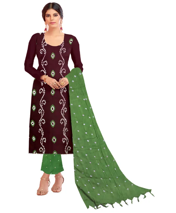 Divya_Pure_Rayon_Unstitched_Hand_Bandhej_Bandhani_Dress_Material_|_4.25_Meter_Top_&_Bottom_With_2_Meter_Dupatta