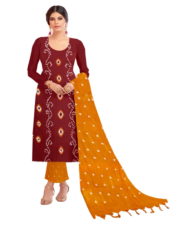 Divya_Pure_Rayon_Unstitched_Hand_Bandhej_Bandhani_Dress_Material_|_4.25_Meter_Top_&_Bottom_With_2_Meter_Dupatta
