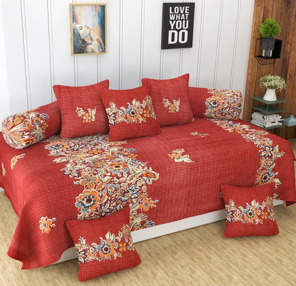 Fibre touch 8 Piece Diwan Set in Pure Glace SoftTouch Cotton By FibreTouch with Pillow Covers Included RED Price in India Buy Fibre touch 8 Piece