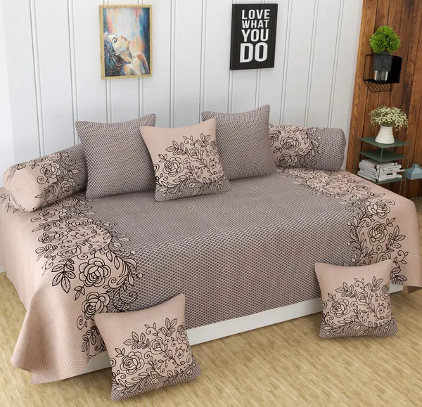 Fibre touch 8 Piece Diwan Set in Pure Glace SoftTouch Cotton By FibreTouch with Pillow Covers Included BROWN Price in India Buy Fibre touch 8