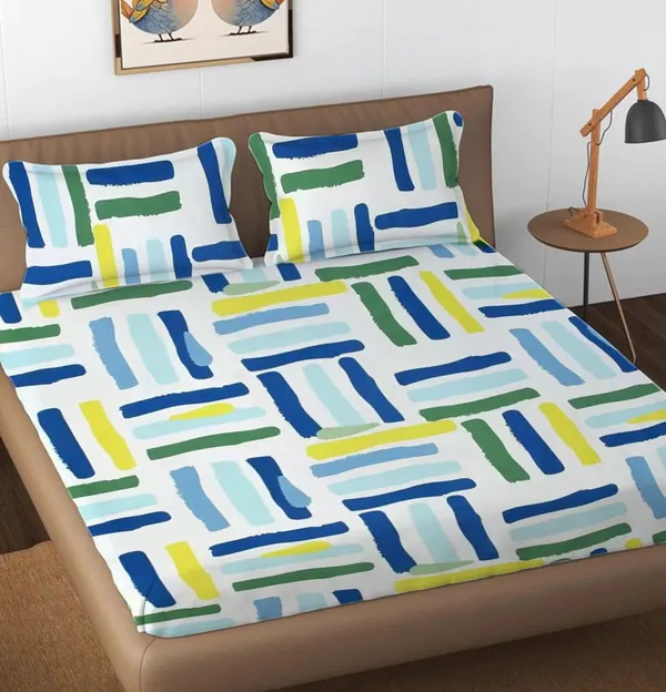 220TC_Color_Lines_Double_Bed_100%_Cotton_Flat_Bedsheet_with_2_Pillow_Cover_(90x100_inches)