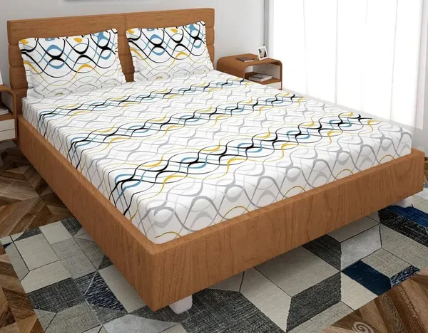 220TC_Waves_White_Double_Bed_100%_Cotton_Flat_Bedsheet_with_2_Pillow_Cover_(90x100_inches)