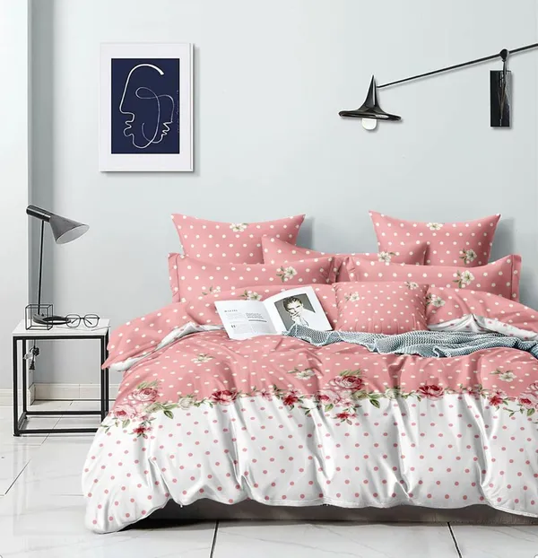 PINK_AND_WHITE_Pure_Cotton_Bedsheet_Two_Pillow_Covers_Included_90X100_inches