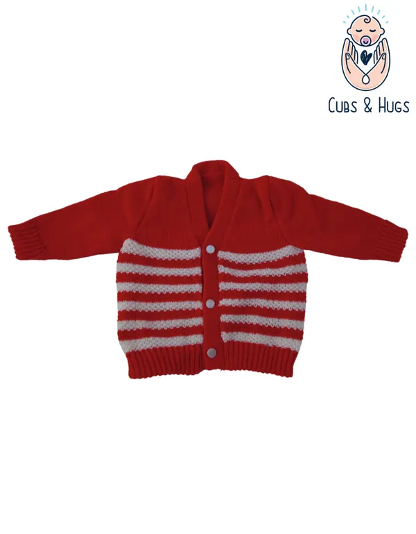 Red_Sweater_Front_Open_V_Neck_Stripe_Design_For_Baby