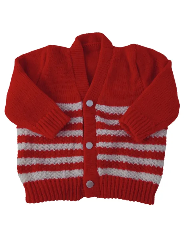 Red_Sweater_Front_Open_V_Neck_Stripe_Design_For_Baby
