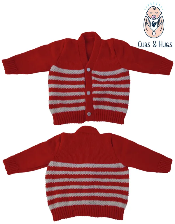 Red_Sweater_Front_Open_V_Neck_Stripe_Design_For_Baby