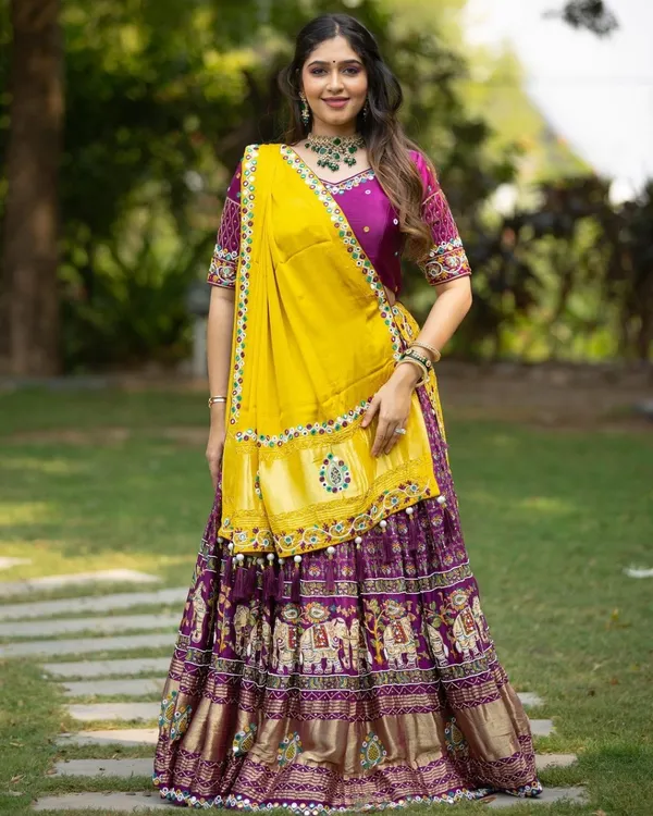 Yellow and Purple designer lehenga - New India Fashion