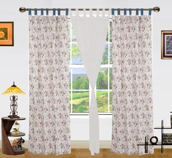 Pack_of_3_Cotton_White_Multi_Flower_Printed_With_Plain_Tab_Top_Curtain_Set_for_Window_and_Door