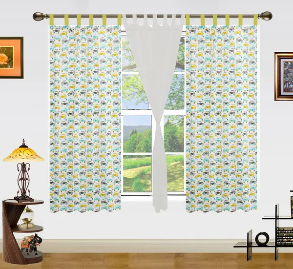Pack_of_3_Cotton_Green_Multi_Car_Printed_With_Plain_White_Tab_Top_Curtain_Set_for_Window_and_Door