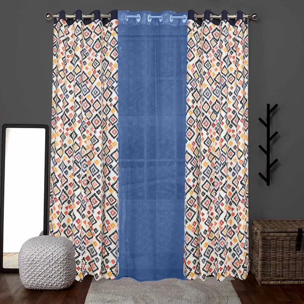 Pack_of_3_Cotton_Blue_Multi_Star_Printed_With_Floral_Net_Eyelet_Curtain_Set_for_Window_and_Door
