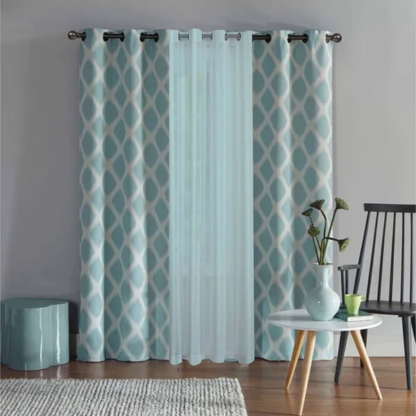 Pack_of_3_Cotton_Aqua_Ikat_Printe_With_Voil_Sheer_Eyelet_Curtain_Set_for_Window_and_Door