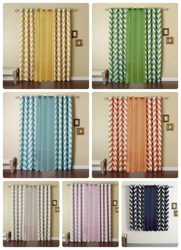Pack_of_3_Cotton_Yellow_Chevron_Printe_With_Voil_Sheer_Eyelet_Curtain_Set_for_Window_and_Door