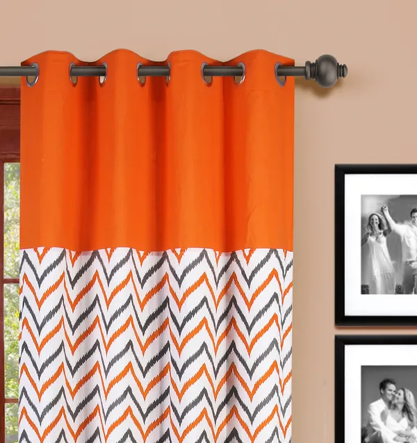 Pack_of_2_Cotton_Orange_Ikat_Chevron_Printed_Eyelet_Curtain_Set_for_Window_and_Door