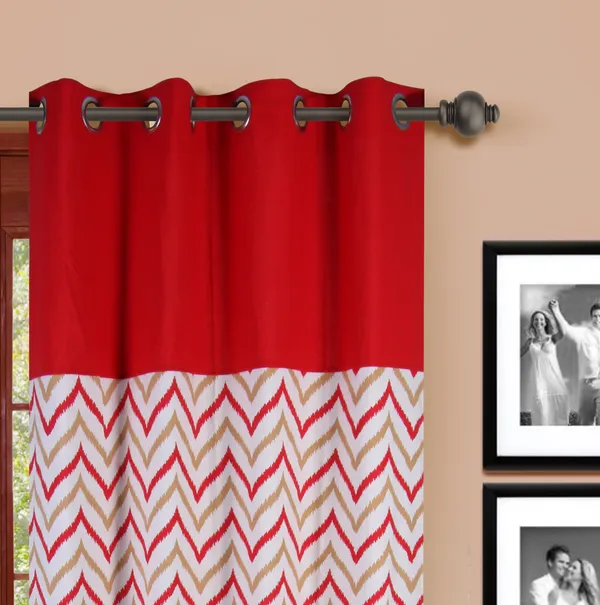 Pack_of_2_Cotton_Red_Ikat_Chevron_Printed_Eyelet_Curtain_Set_for_Window_and_Door