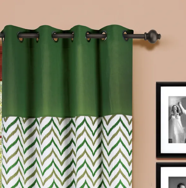 Pack_of_2_Cotton_Dark_Green_Ikat_Chevron_Printed_Eyelet_Curtain_Set_for_Window_and_Door