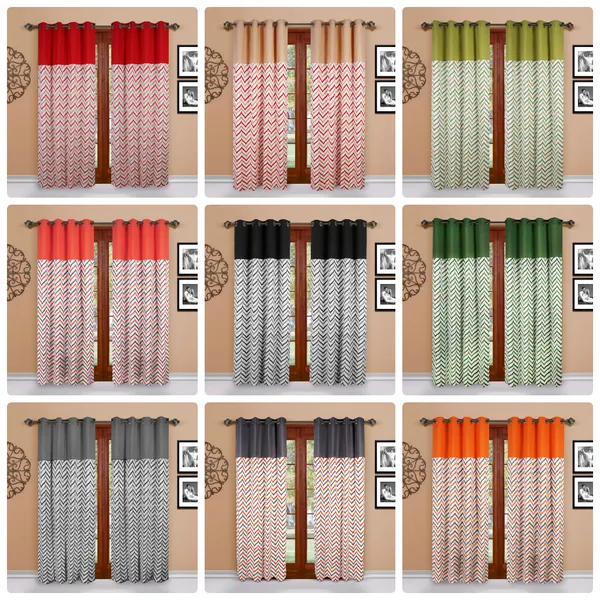 Pack_of_2_Cotton_Coral_Ikat_Chevron_Printed_Eyelet_Curtain_Set_for_Window_and_Door